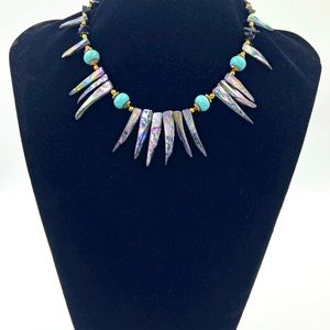 15 inch Blue Fang Tribal Necklace